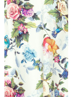 Dámske maxi šaty s volánikom, výstrihom a so vzorom farebných ruží a svetle modrých vtáčikov model 7404387