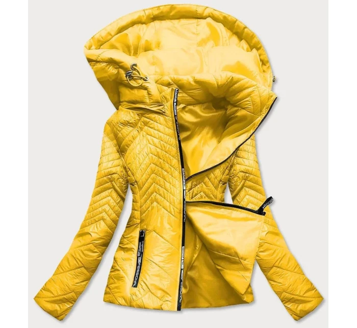 Krátka žltá prešívaná dámska bunda s kapucňou (B9566)
