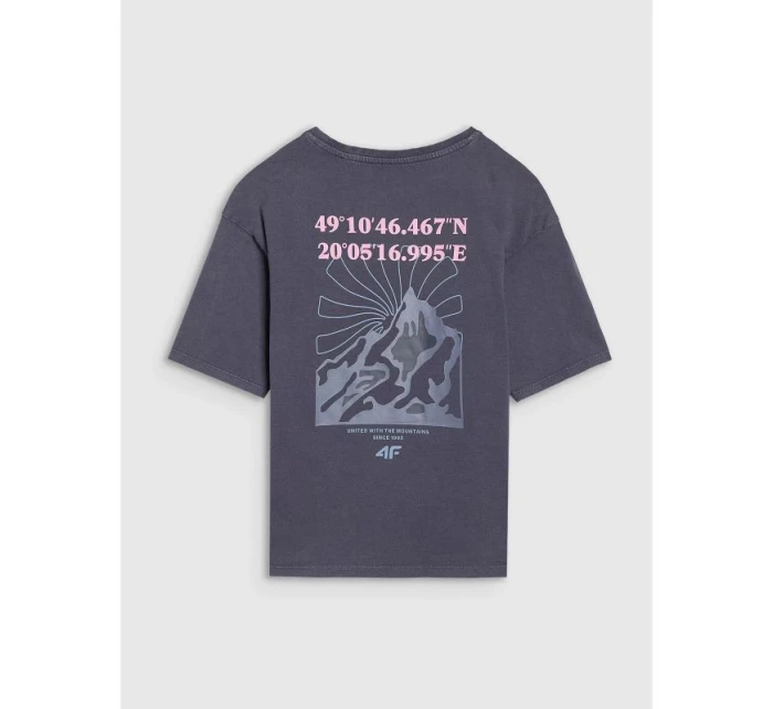Dievčenské tričko oversize s potlačou 4F 4FJWSS25TTSHF1853-22S