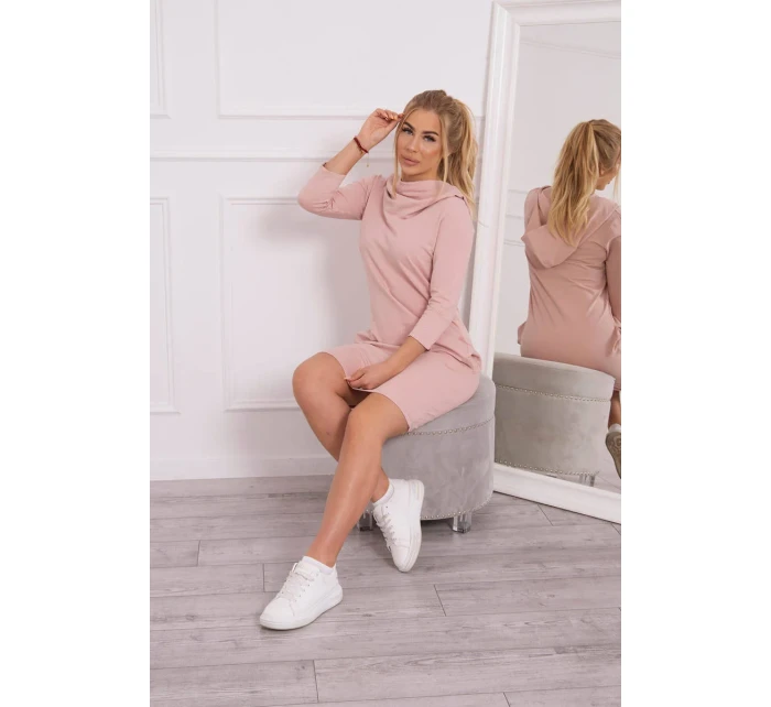 Šaty s kapucňou a vreckami tmavo púdrovo ružové