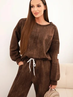 Dámská oversize souprava z viskózy s efektem model 21421734 hnědá - K-Fashion
