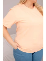 Dámská bavlněná halenka Plus Size s krátkým rukávem basic lososová
