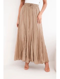 Dámska maxi bavlnená sukňa s elastickým pásom camel