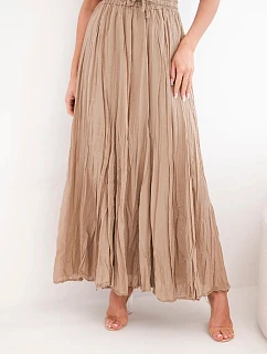 Dámska maxi bavlnená sukňa s elastickým pásom camel