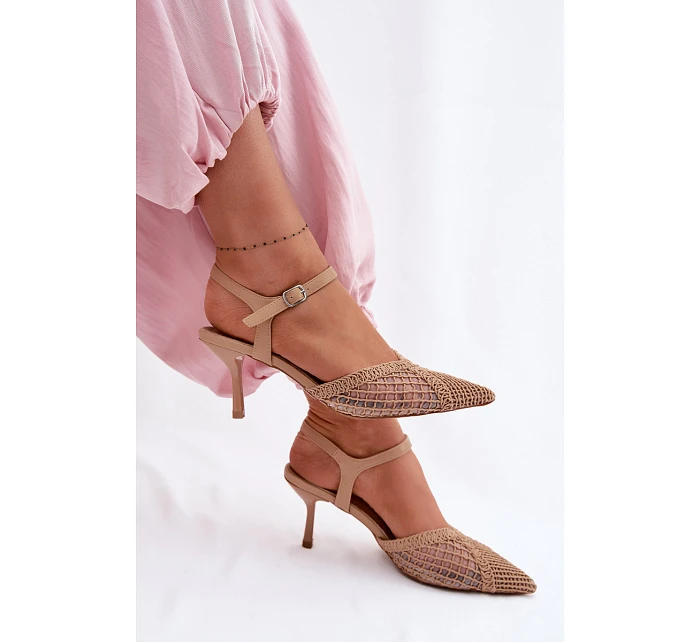 Idira Světle hnědé sandály s síťkou na jehle