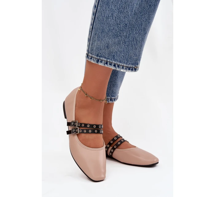 Dámské baleríny s pásky model 21836997 – béžové - Kesi