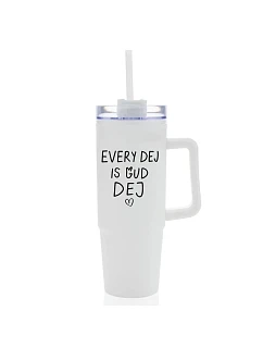 EVERY DEJ IS GUD DEJ - biely cestovný hrnček s priehľadným viečkom 900 ml
