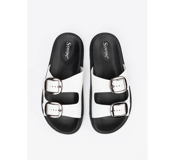 Moderní  nazouváky dámské bílé na plochém podpatku