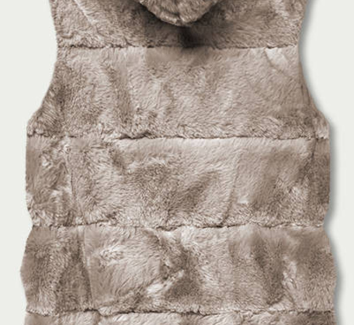 Béžová kožušinová vesta s kapucňou (BR8060-12)