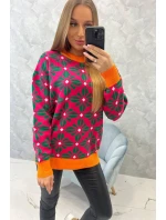 Svetr s geometrickým motivem fuchsiový