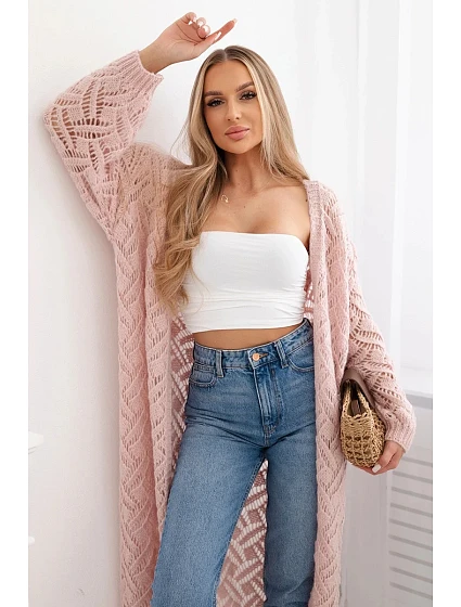 Svetr dlouhý kardigan Super KID tmavě růžová model 20247421 - K-Fashion