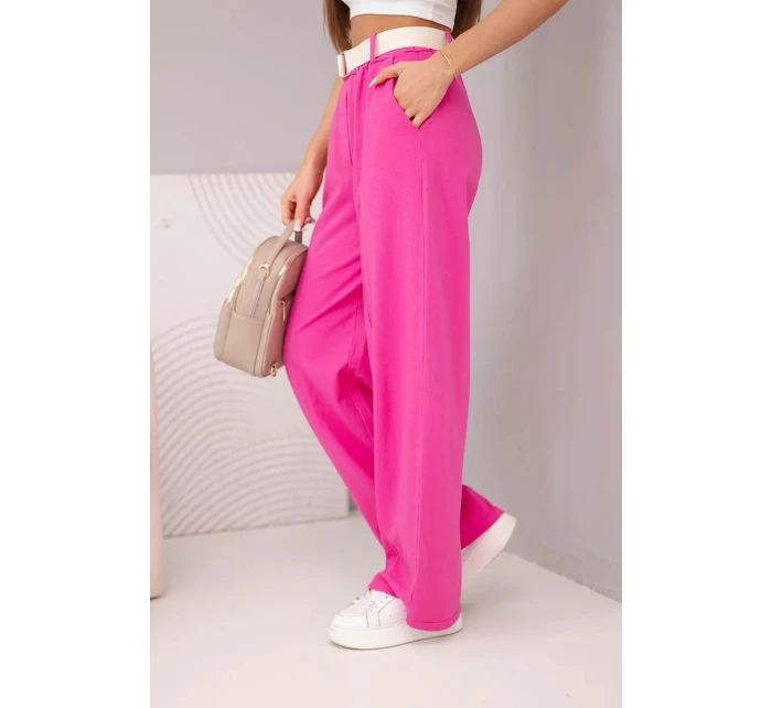 Dámské bavlněné kalhoty se širokými nohavicemi a pásem růžové