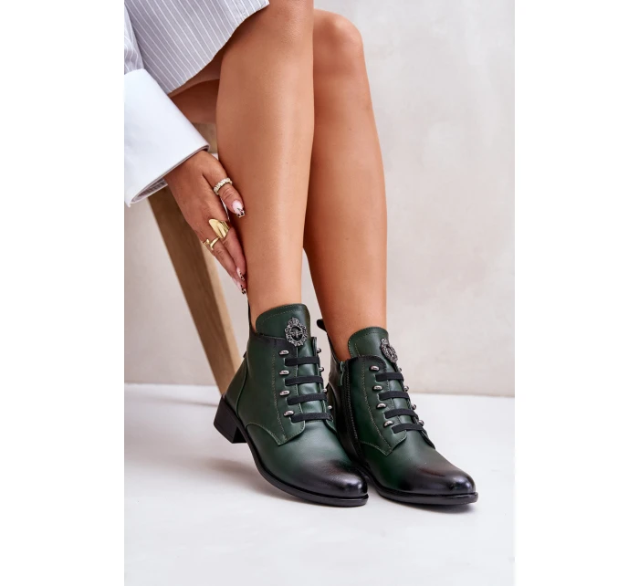 Nízké boty zateplené na zip s ozdobou zelené model 21672297 - Boto