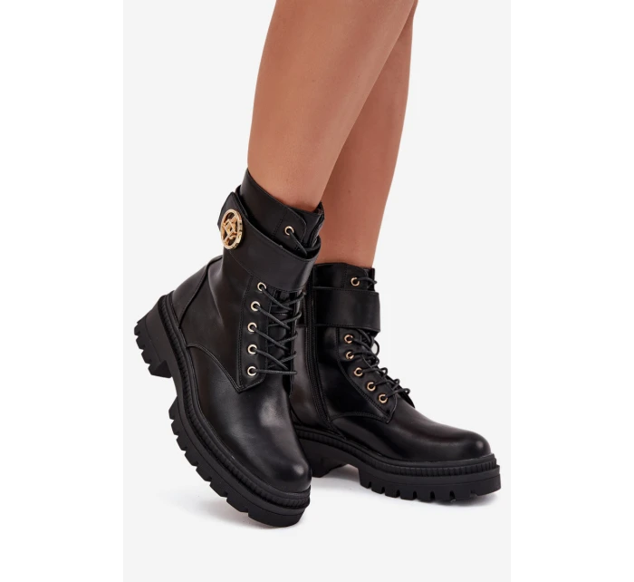 Dámské Botky Pracovní Se Zlatým Detalem Zateplené Černé model 21706796 - Boto