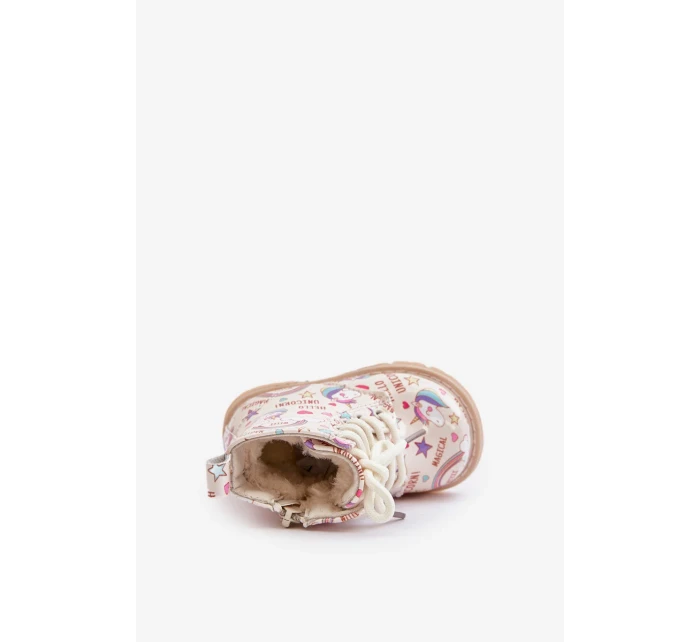 Detské zateplené členkové topánky so zipsom Unicorns Beige Tiptop