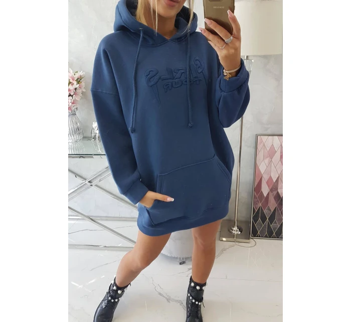 Zateplená mikina s vyšívaným textom oversize denim