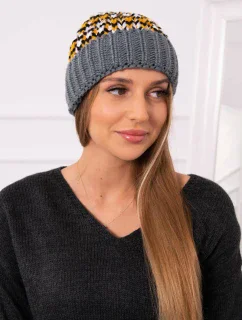 Dámska čiapka Iris K348 tmavo šedá + žltá