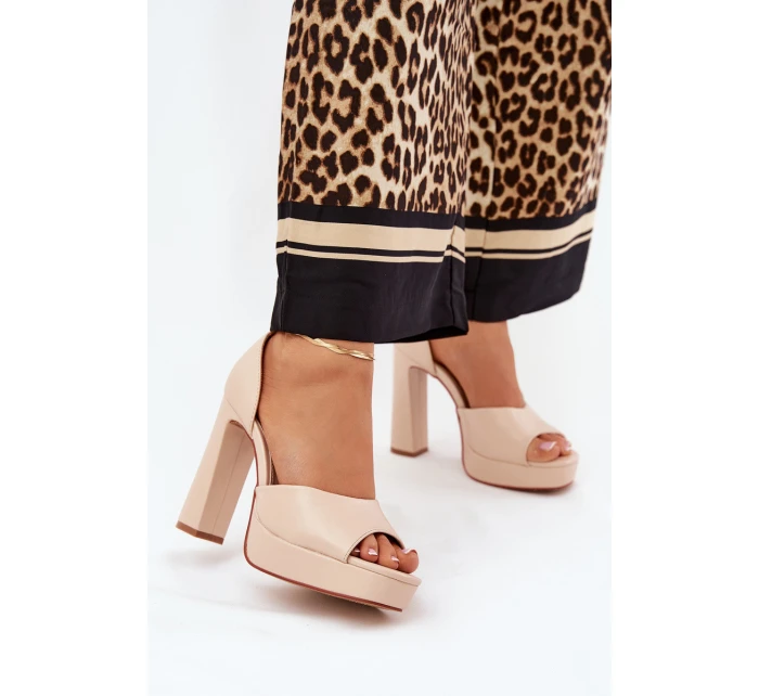 Sandały Damskie Na Słupku I Platformie Eko Skórzane Beżowe Lomman Sandały Damskie Na Słupku I Platformie Eko Skórzane Beżowe Lomman