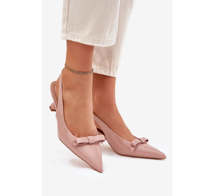 Lakované Sandály Na Jehlovém Podpatku S Mašlí Nude model 21699843 - Boto Lakované Sandály Na Jehlovém Podpatku S Mašlí Nude model 21699843 - Boto