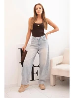 Dámsky prúžkovaný top s ozdobnou aplikáciou hnedý