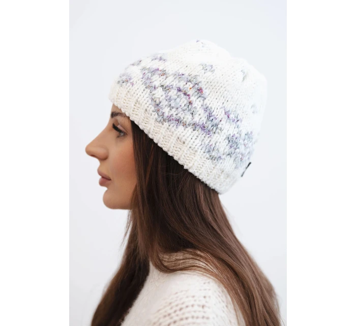 Dámska zimná čiapka s nórskym vzorom a hrubým úpletom K351 biela+tmavosivá