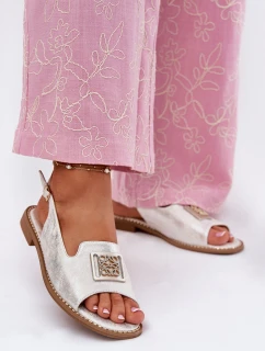 Elegantní Dámské Sandály Na Plochém Podpatku S Dekorací model 21696660 Stříbrné - S.Barski