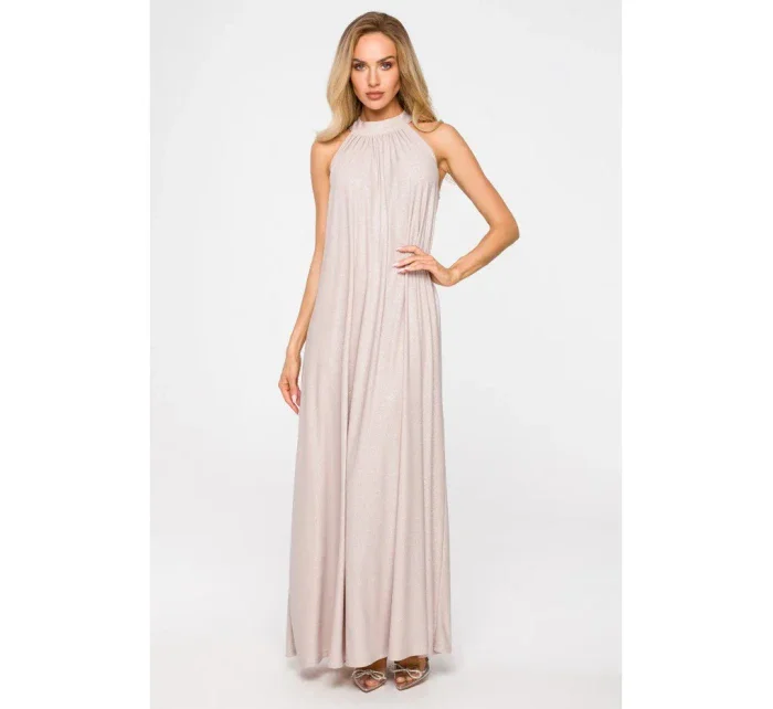 M721 Maxi šaty bez rukávov - šampanské