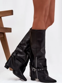 Dámske čižmy nad kolená s ozdobným remienkom Jolivine - čierne