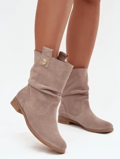 Zateplená dámska členková obuv z prírodnej semišovej kože Zazoo - béžová