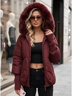 Dámská zimní prošívaná bunda s kožešinovým lemem, vínová, FashionStreet TY5992