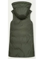 Čierno-khaki dlhá obojstranná dámska vesta (B8159-1)