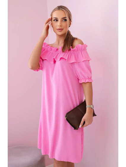 Španielske šaty s ozdobným volánom svetlo ružové