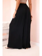 Dámske široké viskózové nohavice s elastickým pásom čierne