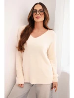 Svetr dámský z měkké pleteniny s dekoltem do V ecru Svetr dámský z měkké pleteniny s dekoltem do V ecru