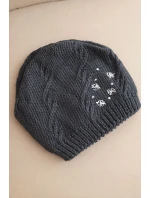 Dámska zimná čiapka z vlny s ozdobnými aplikáciami K468 graphite Dámska zimná čiapka z vlny s ozdobnými aplikáciami K468 graphite