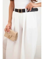 Dámské kalhoty s širokými nohavicemi a ecru páskem ecru