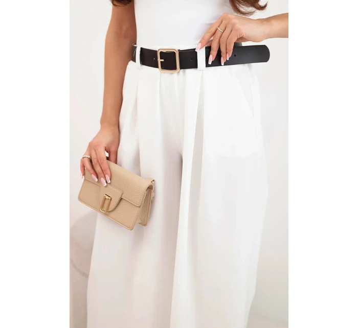 Dámské kalhoty s širokými nohavicemi a ecru páskem ecru