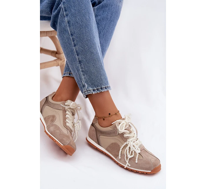 Kožené semišové dámské tenisky Big Star model 22100153 béžové - Big Star Shoes