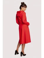 Predĺžené šaty s kapucňou B245 červené - BeWear