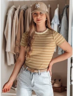 LINESS dámske pruhované základné tričko s kaméliami Dstreet RY2819