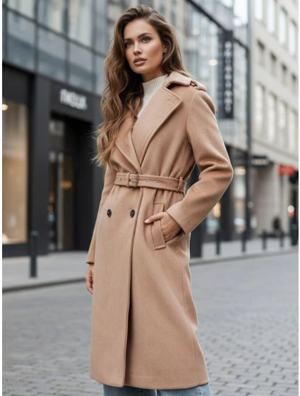 Dámský zimní kabát classic camel Dstreet model 21995114 - FashionStreet