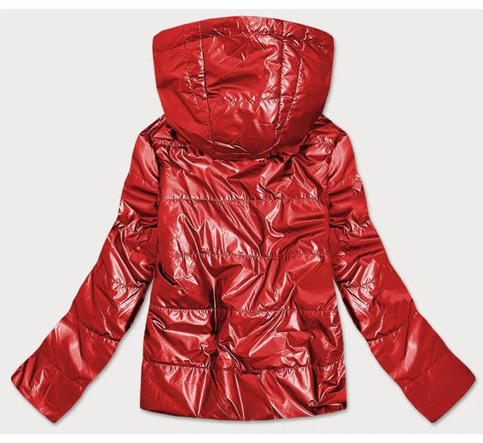 Červená lesklá dámska bunda s kapucňou (B9575)