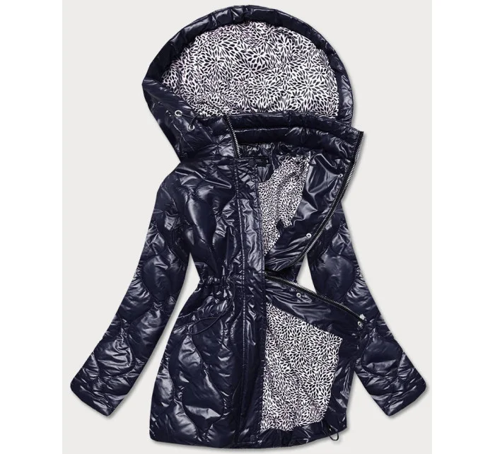 Tmavomodrá dámska bunda s ozdobnou podšívkou (BH2182) Tmavomodrá dámska bunda s ozdobnou podšívkou (BH2182)