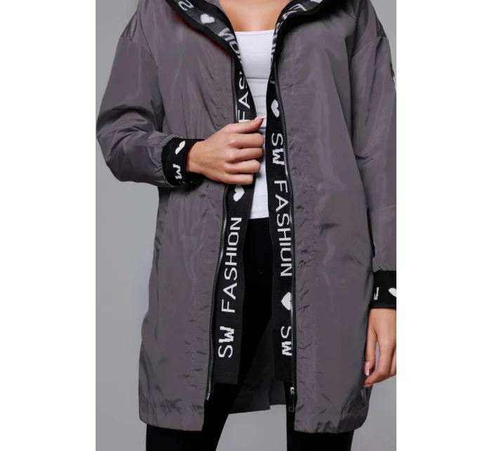 Tmavosivá tenká dámska bunda s ozdobnou lemovkou (B8145-9)