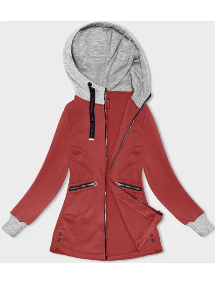 Červená dámska mikina so svetríkovou kapucňou (AMG-312A)