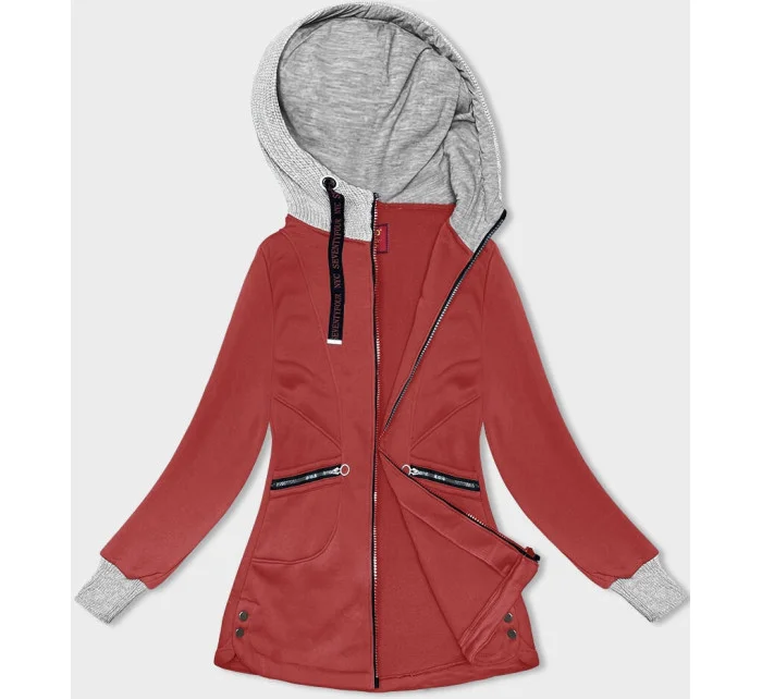 Červená dámska mikina so svetríkovou kapucňou (AMG-312A)