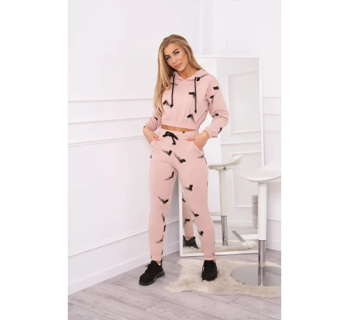 Sada s potlačou pištole tmavo púdrovo ružová