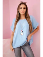 Mušelínová blúzka s náhrdelníkom modrá Mušelínová blúzka s náhrdelníkom modrá