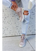 Zamszowe Botki Trapery Wiązane Jasnofioletowe Dalles