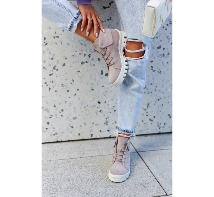 Zamszowe Botki Trapery Wiązane Jasnofioletowe Dalles